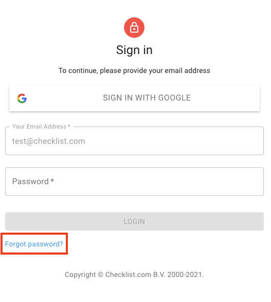 Checklist Reset Password