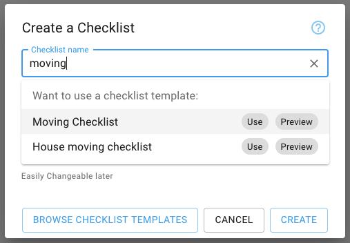 Create Checklist Matching Templates