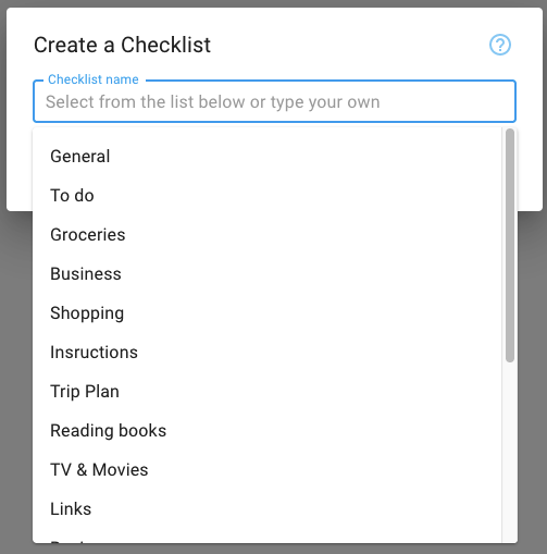 Create Checklist Choose Type