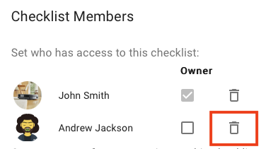 Checklist member remove