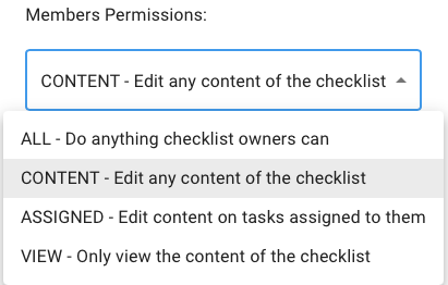 Checklist permission levels