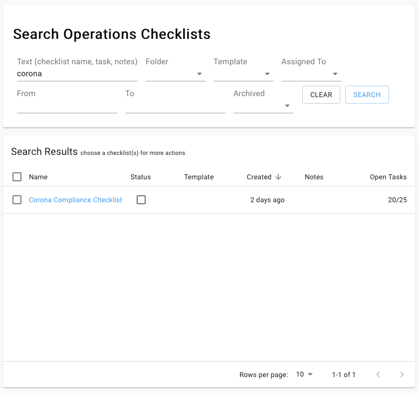 Checklist Search