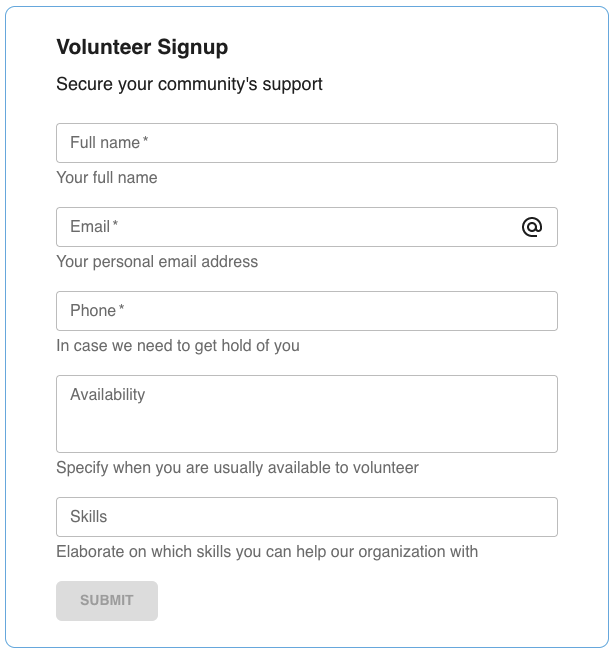Volunteer Signup Online Form