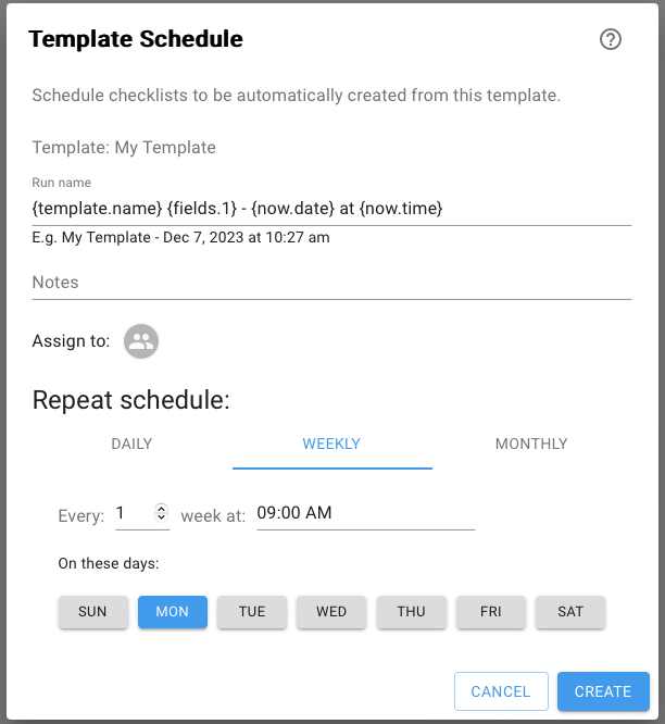 Checklist Template Schedule